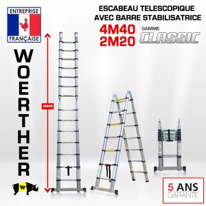 ECHELLE ESCABEAU WOERTHER DOUBLE FONCTIONS, GAMME CLASSIC 4M40/2M20 - PACK BASIQUE