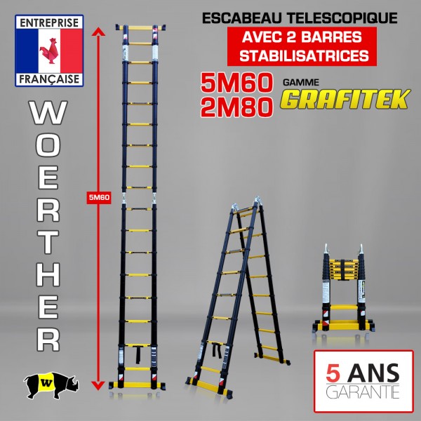 Escabeau télescopique 5m 60 double fonctions Woerther