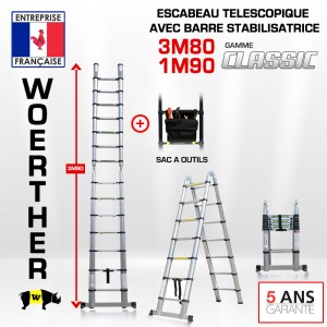 échelle télescopique 3M20, en aluminium, avec sa housse de