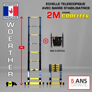 échelle télescopique 2M, avec sa housse, en graphite