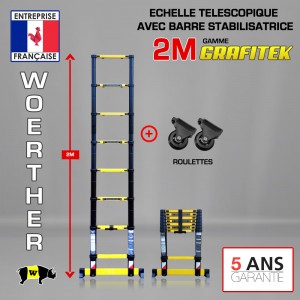 ECHELLE TELESCOPIQUE 2M GRAFITEK + ROULETTES