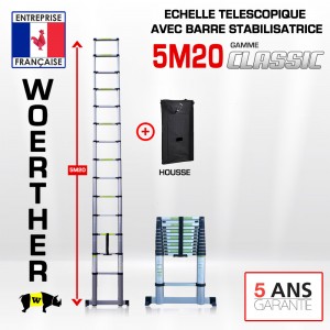 échelle télescopique 5M20, en aluminium, avec sa housse de transport, disponible en gamme grafitek