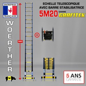 ÉCHELLE TÉLESCOPIQUE 5M20 GRAFITEK AVEC SAC A OUTILS