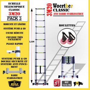 Escabeau télescopique Hauteur de 4M40/2M20 avec sa housse et patins ronds,  en graphite