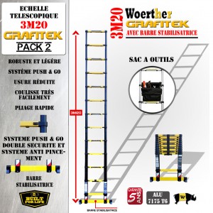 ÉCHELLE-TELESCOPIQUE-3,2M GRAFITEK + SAC A OUTILS
