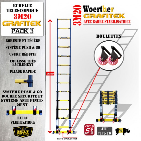 échelle télescopique 3M20, avec sa plateforme et housse , en graphite