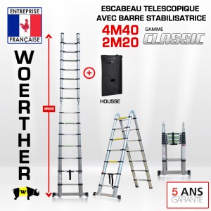 ECHELLE ESCABEAU WOERTHER DOUBLE FONCTIONS, GAMME CLASSIC 4M40/2M20 - AVEC HOUSSE