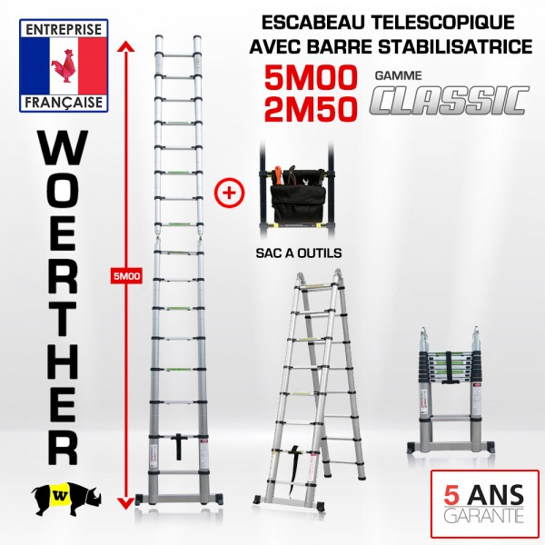 Echelle-escabeau télescopique 3m80/1m90 Woerther avec double