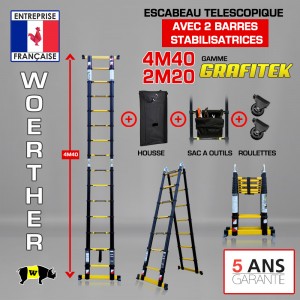 Escabeau télescopique Hauteur de 4M40 avec housse, tapis et patins