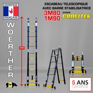 ECHELLE ESCABEAU WOERTHER DOUBLE FONCTIONS, GAMME GRAFITEK 3M80/1.9M - PACK BASIQUE