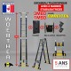 ECHELLE ESCABEAU 2 FONCTIONS 2 BARRES STABILISATRICES, GRAFITEK 3.8M/1.9M - AVEC HOUSSE, SAC A OUTILS ET ROULETTES