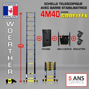 Echelle télescopique Hauteur de 4M et 4M40, gamme grafitek, pack