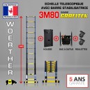  ECHELLE TELESCOPIQUE 3,80M GRAFITEK + HOUSSE, SAC A OUTILS ET ROULETTES