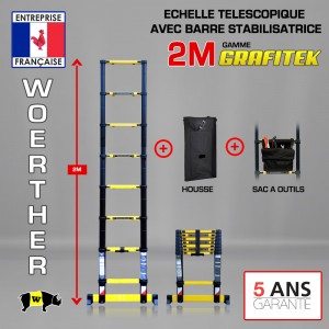 ECHELLE TELESCOPIQUE 2M GRAFITEK + HOUSSE ET SAC A OUTILS