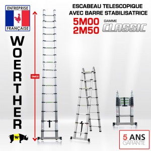 ECHELLE ESCABEAU WOERTHER DOUBLE FONCTIONS, GAMME CLASSIC 5M/2M50 - PACK BASIQUE