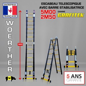 ECHELLE ESCABEAU WOERTHER DOUBLE FONCTIONS, GAMME GRAFITEK 5M/2.5M - PACK BASIQUE