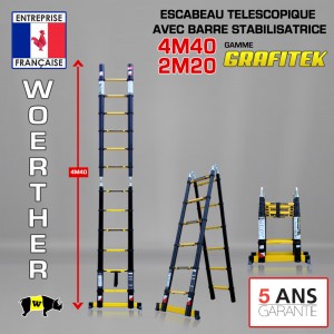 Échelle télescopique Woerther Echelle télescopique 4m40 Grafitek avec barre  stabilisatrice