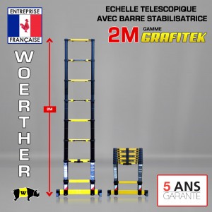 Echelle-escabeau télescopique 3,80m/1,90m Woerther Garantie 5 ans