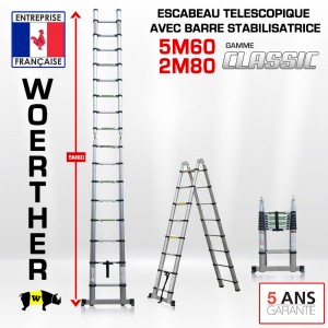 ECHELLE ESCABEAU WOERTHER DOUBLE FONCTIONS, GAMME CLASSIC 5M60/2M80 - PACK BASIQUE